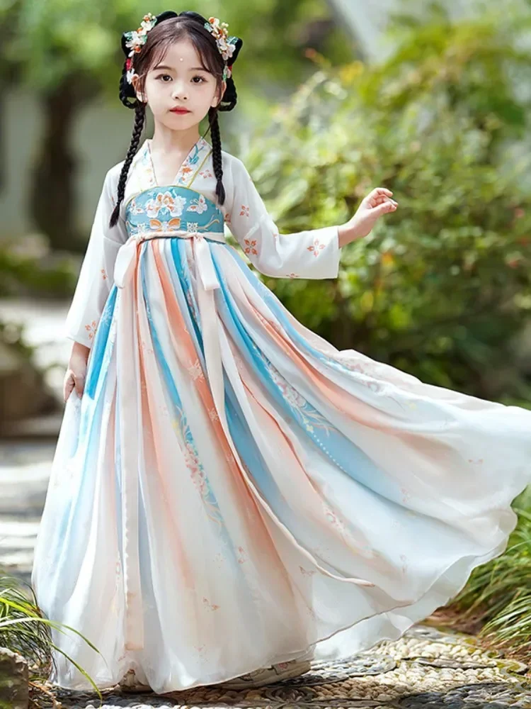

Летнее платье ханьфу для девочек, детская одежда, платье, традиционная китайская одежда, детский костюм для косплея, современные платья феи для девочек