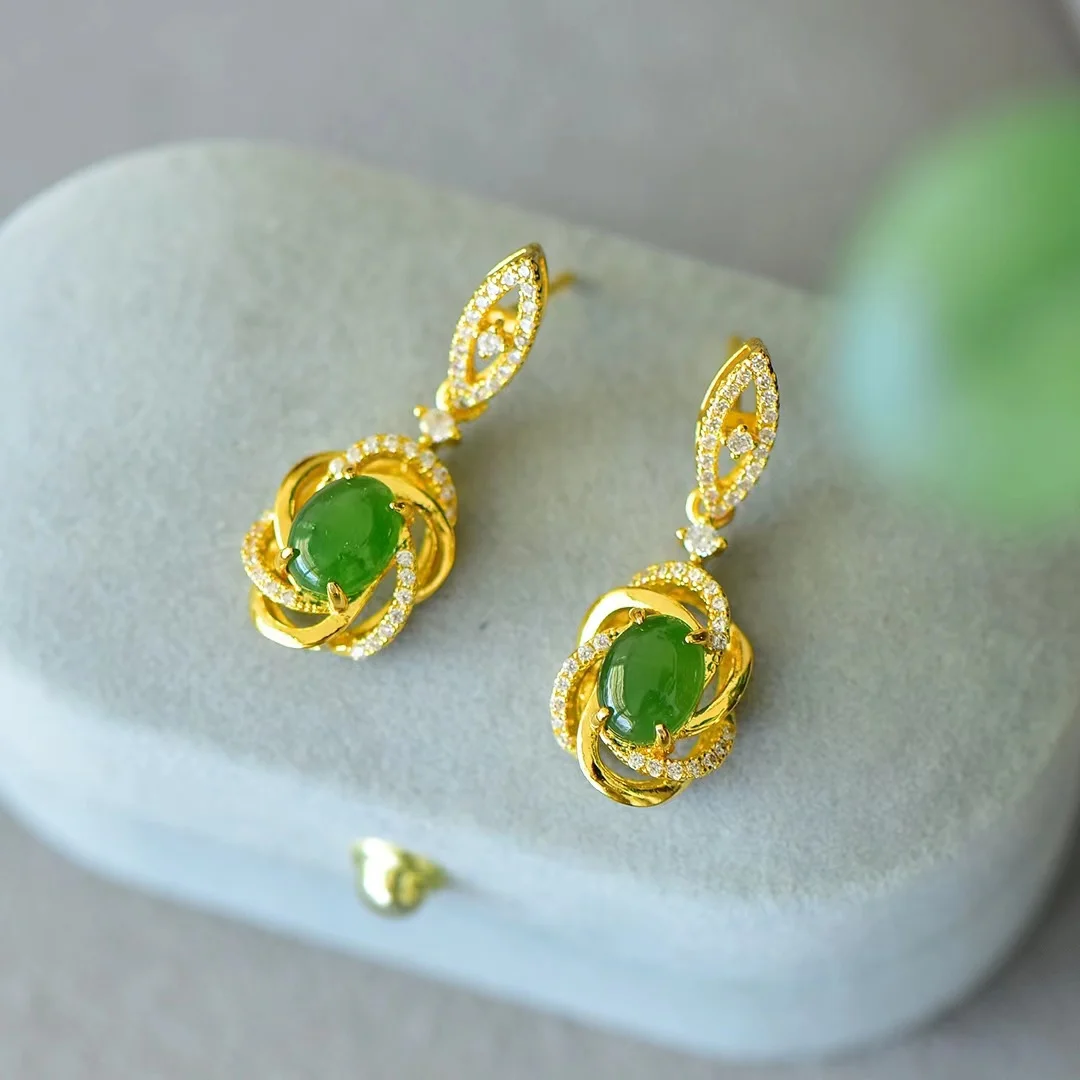 Hetian-pendientes de Jade con piedra Natural para mujer, aretes de jaspe, joyería avanzada, accesorios de joyería