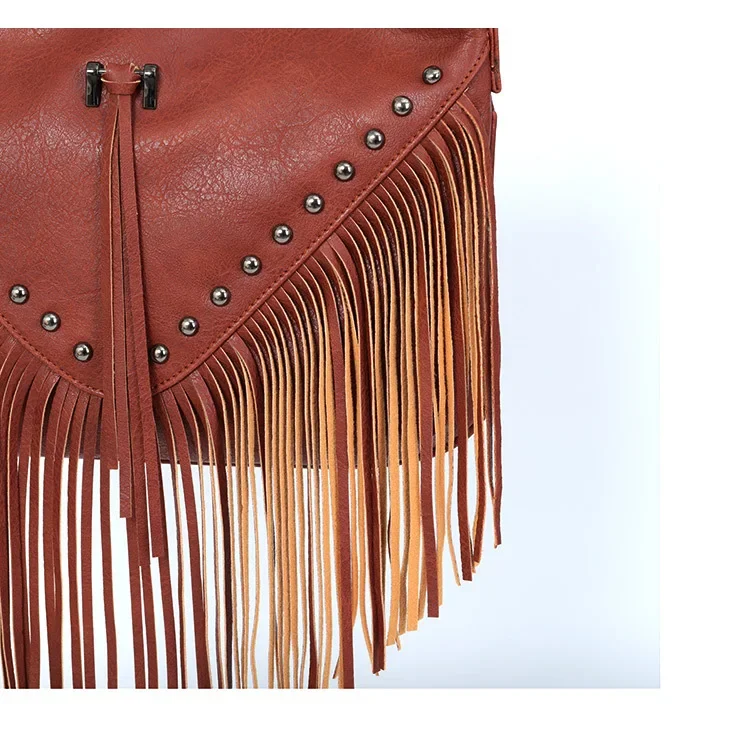 Brand design Rivet Women Messenger Bag Tassel Fringe Women\'s Shoulder Bags  Handbag Travel Female Crossbody Bag Ladies Clutches