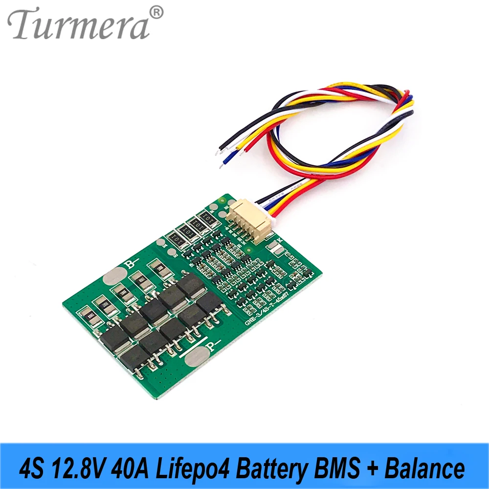 Turmera 4S 12.8V 40A BMS Lifepo4 Battery Protection Board with Balance for 3.2V 26650 32700 33140 12V Lifepo4 Batteries Pack Use