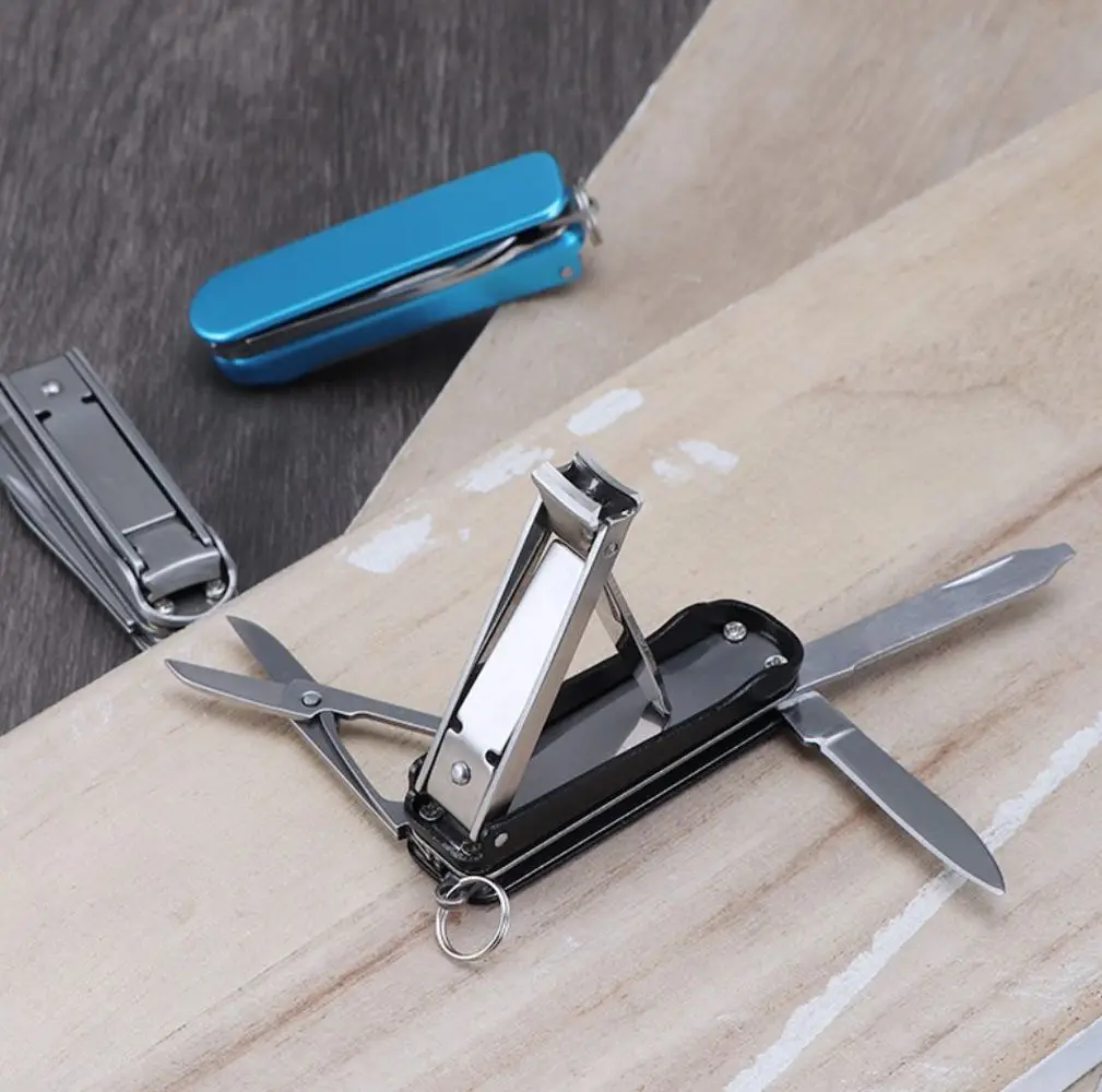 with Keychain Holder Nail file Manicure Pedicure Travel Nail Scissor Nail Trimming Tool Folding Nail Clippers Toenail Tweezers