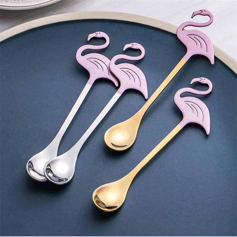 Stainless Steel Flamingo Coffee Scoop Tableware Ice Cream  Stirring Spoon Teaspoons Drinking Tools Party Supplies accessories