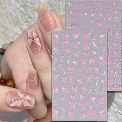 1PCS New 3D Black and White Butterfly Streamers Nail Stickers Y2K Decoration Laser Geometric Pattern Stickers Nail Art Decals