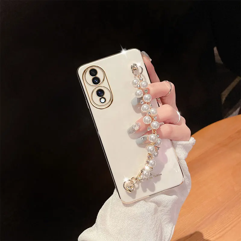 Luxury Plating Pearl bracelet Anti-fall Case for Honor 70 Phone case For Honor 70 X8 X9 X6 X7 50 Lite 80 SE PRO Sexy Soft Cover