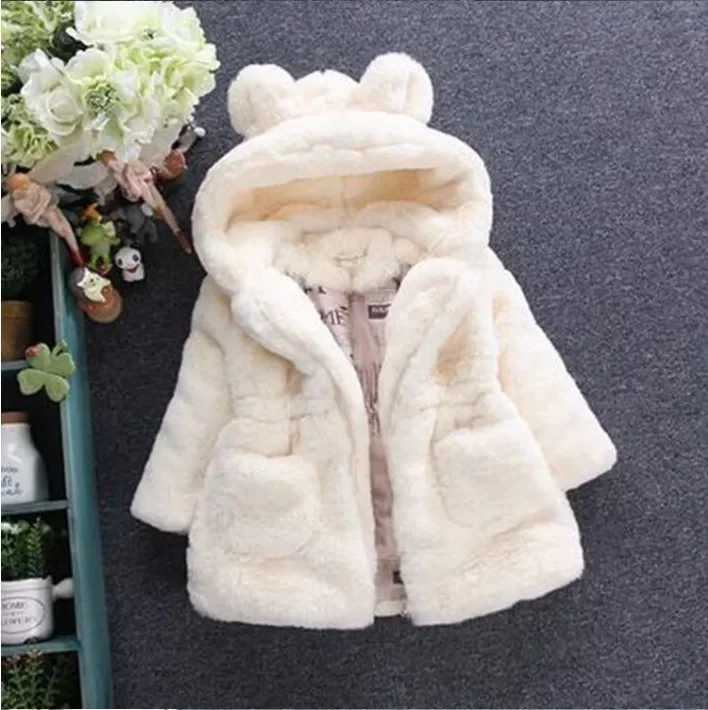 Girls Warm Coats 2023 Thick Faux Fur Jackets Cartoon Ear Fluffy Outerwear Long Sleeve Cute Coats 2 7Y Winter Clothes for Girls