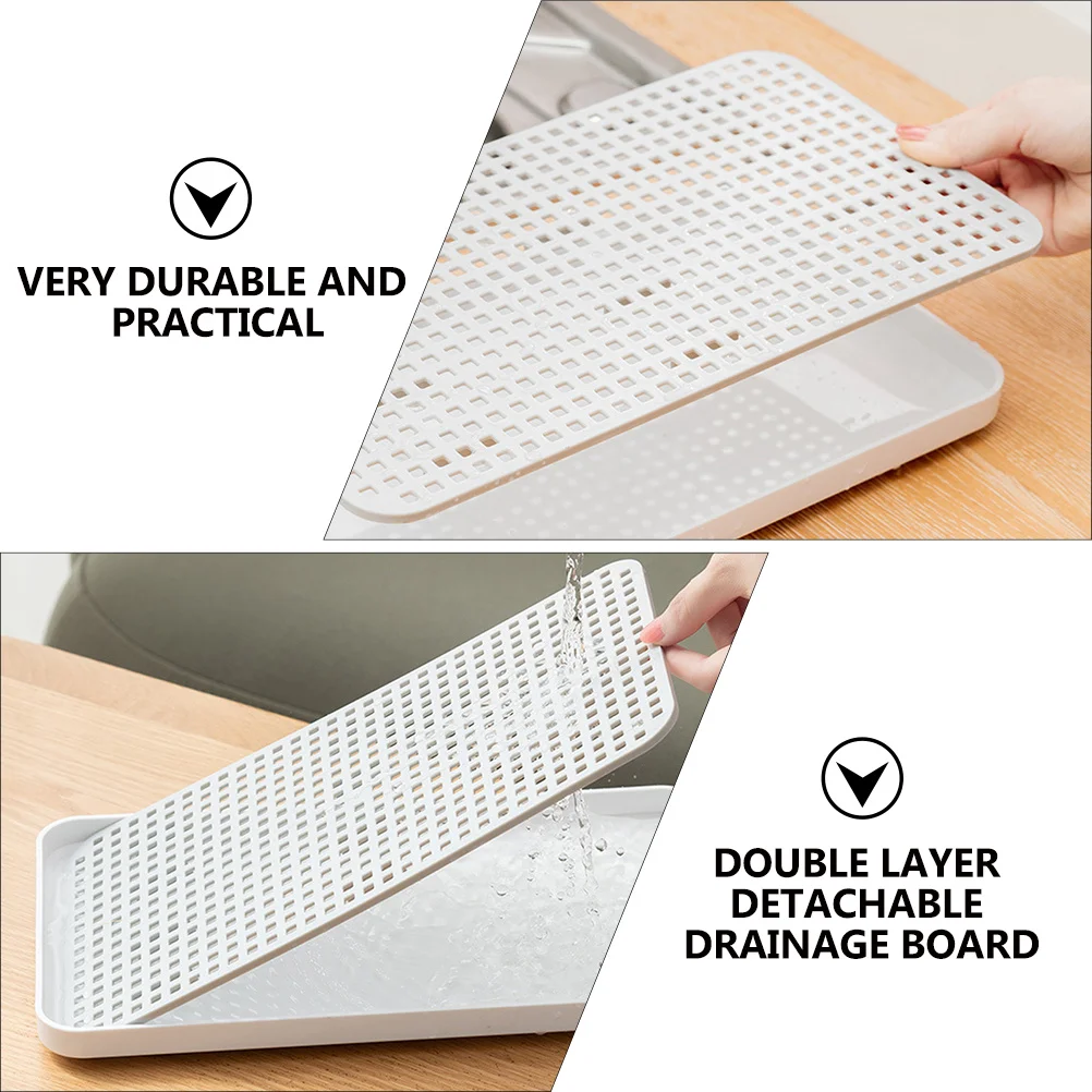 

1pc Double-Layer Draining Tray Plastic Bowls Cup Tray Creative Kitchen Tableware Plate Home Rectangular Draining Basket For Tea