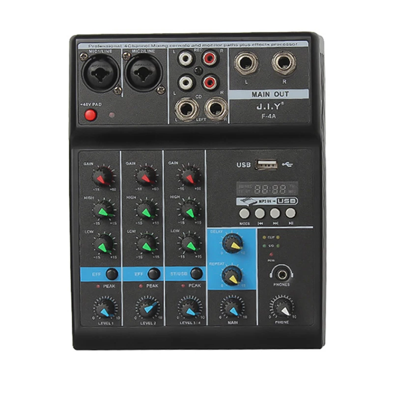 Imagem -06 - Bluetooth Som Mixing Console Usb Mixer de Áudio 48v Phantom Power Delay Repaeat Efeito Canais Gravador de Computador a4