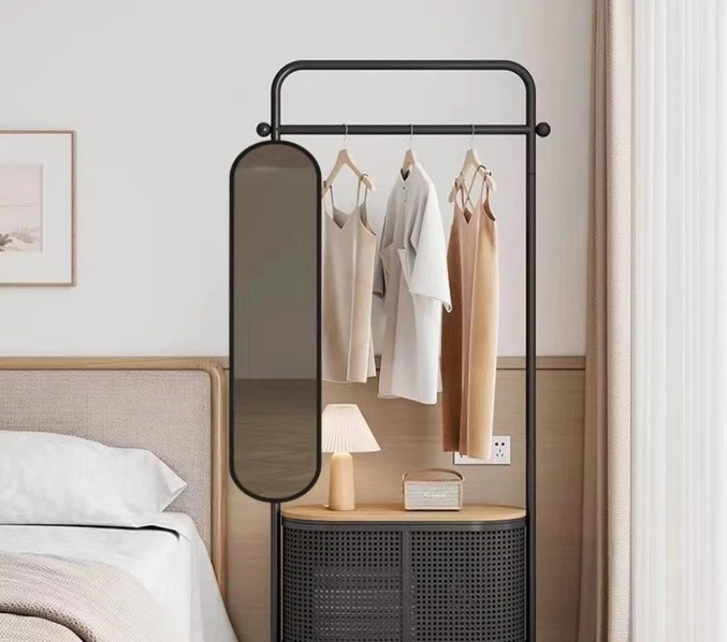 Iron Wrought French Cream-Style Clothes Rack, Floor-standing Bedroom Coat Rack, Bedside Full-Length Mirror