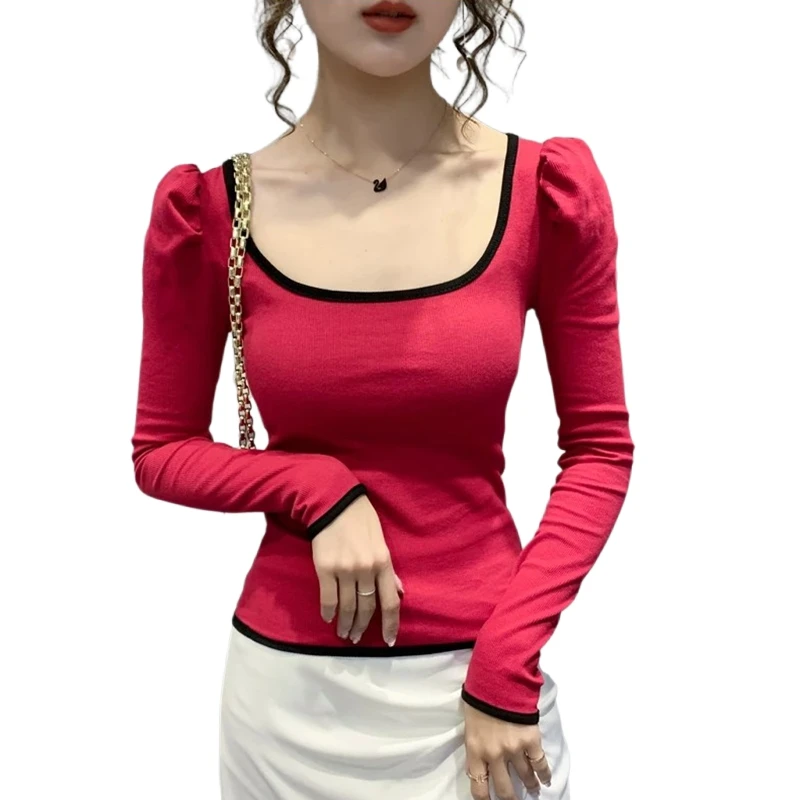 Women Puff Sleeve Sexy T Shirts 2025 Fashion Long Sleeve Casual White Tops Tee Korean Clothing Winter Slim Basic Black T Shirt