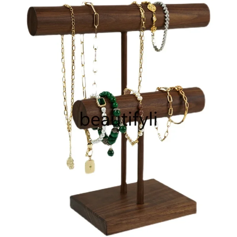 Creative retro jewelry display props bracelet holder light luxury walnut necklace holder double watch holder