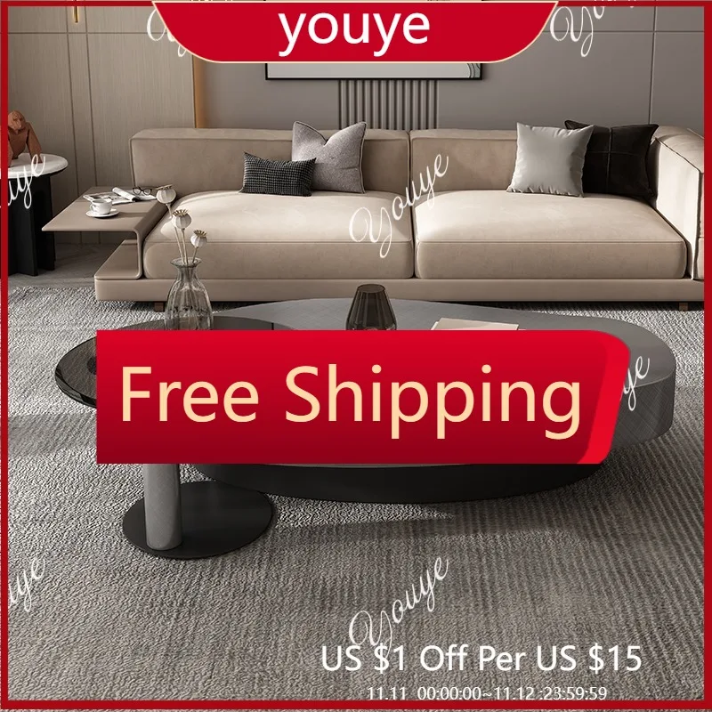 

C Итальянский светлый роскошный журнальный столик из нержавеющей стали с манго для гостиной, дома, современный минималистичный овальный простой чайный столик для маленькой квартиры