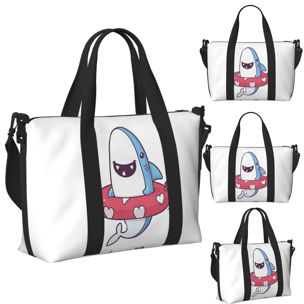 

Custom Shark Summer Fun Beach Travel Bag Large Capacity Tote Bags for Gym Yoga Women Shopping Duffle Shoulder Bag