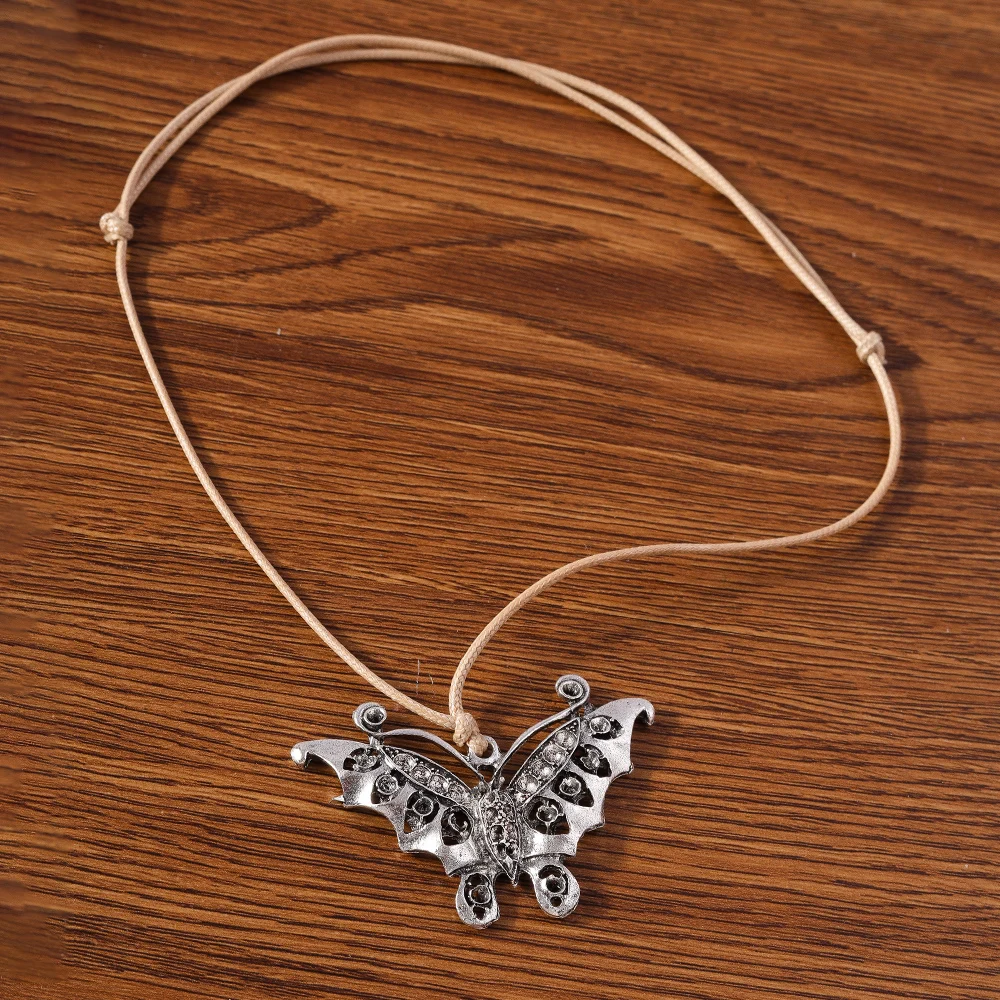 Aihua Ethnische Lederkette Retro Großer Schmetterling-Anhänger Halskette für Frauen Zigeuner Bohemian Schmuck – Detail 3