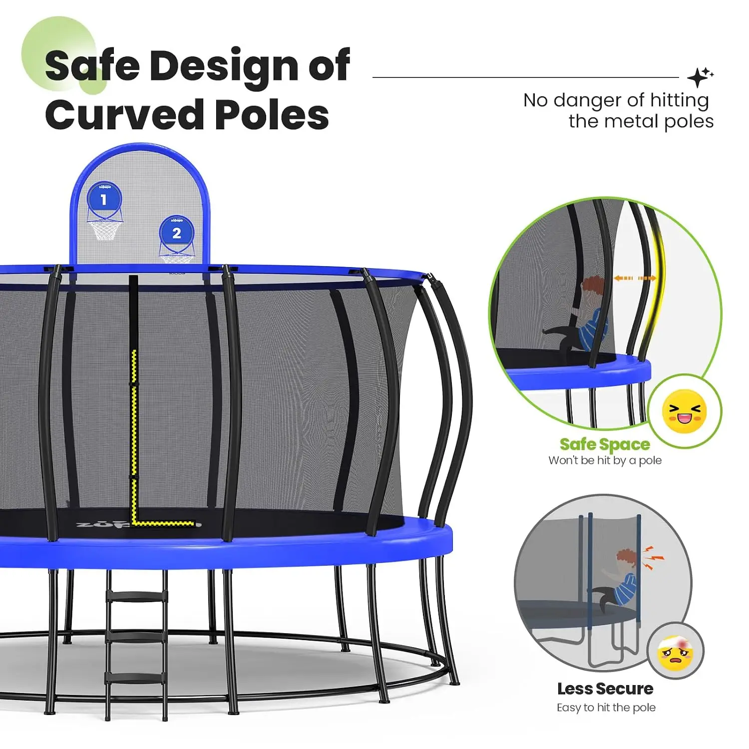 1800LBS Capacity No-Gap Design 16 15 14 12FT Trampoline with Safety Enclosure Net and Non-Slip Ladder 10-Year, Customized