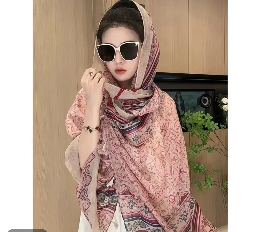 Summer Poncho high-end women's mid-length vintage ethnic style sunscreen shawl with plate buttons perfect for travel and Cape