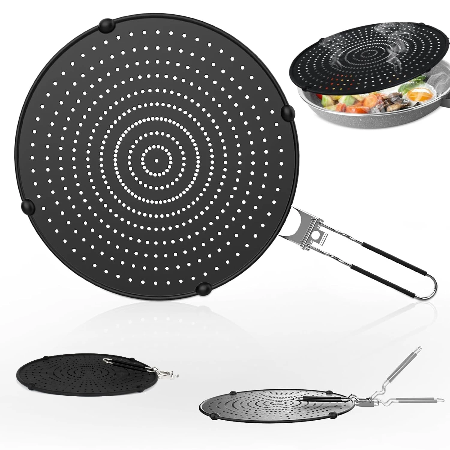 33 cm/13 Zoll Silikon-Spritzschutz, klappbarer Griff, hitzebeständiger Ölspritzschutz für Bratpfanne – ideale Anti-Spill-Abdeckung