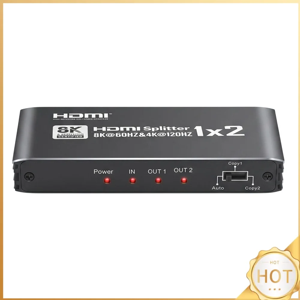 8K 60Hz HDMI-compatible Splitter 1 in 2 Out 4K 120Hz Dolby Atmos 7.1 HDR10+ EDID Management Dual Display Output
