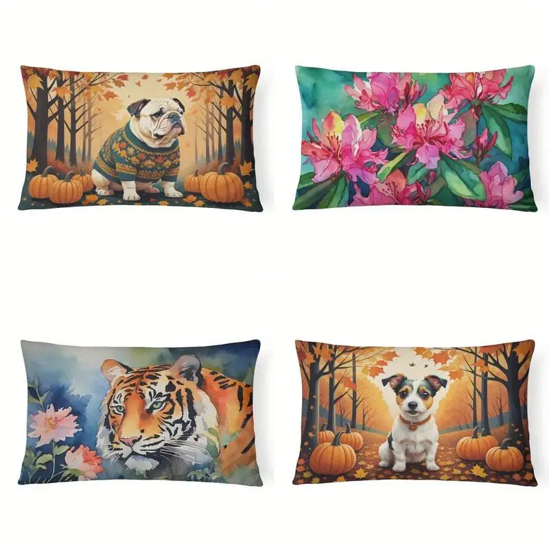 Fall Bulldog Pumpkin Lumbar Pillow Cover Suitable For Sofa Bedroom Car Pillow Cover Cushion Rectangular Back Cushion