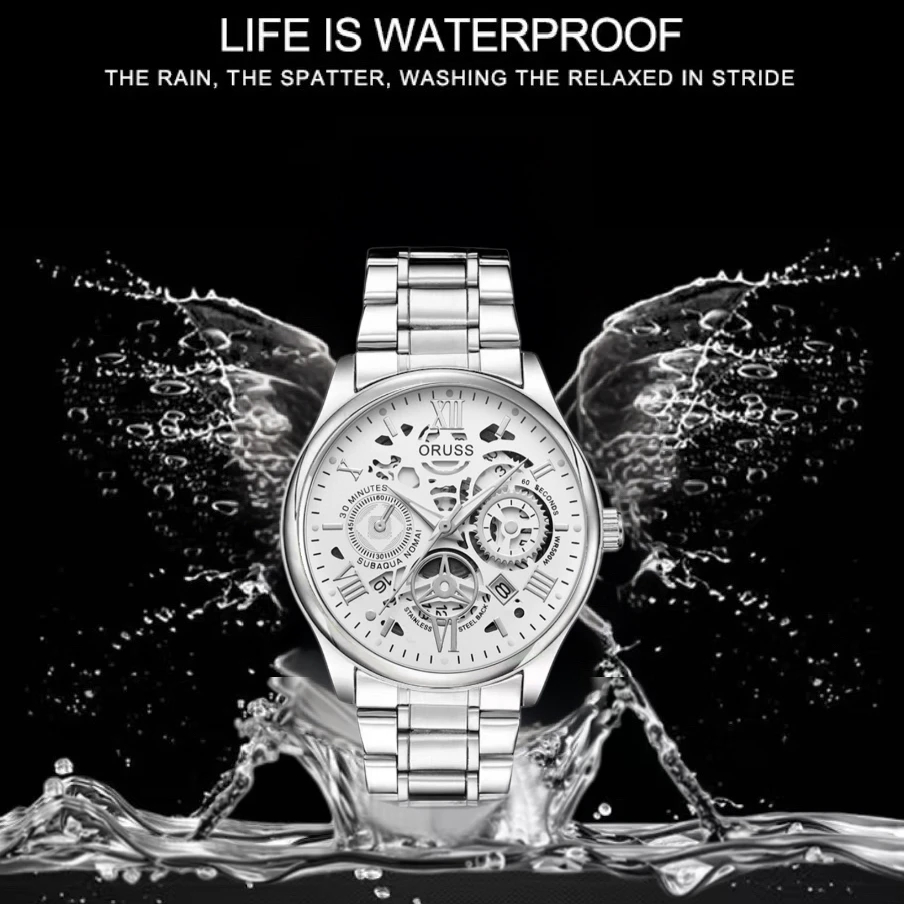 ORUSS Orologio da uomo originale al quarzo luminoso di lusso nuovo orologio da uomo per uomo Freeshiping orologi da polso alla moda in acciaio inossidabile impermeabile
