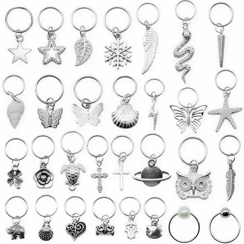 5Pcs Silver Hair Braid Opening Hoop Circle 14mm Hole Hair Rings Dread Dreadlock Beads Clips Cuffs Rings Tube Accessories