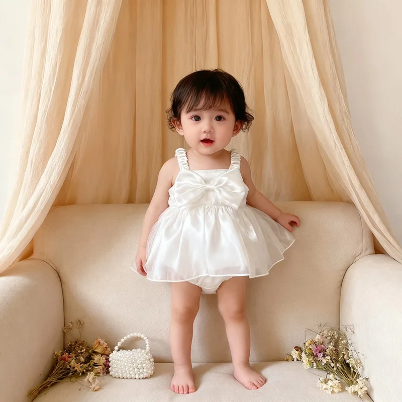 

Baby Girl's Summer Dress Sweet Bow Strap Jumpsuit Baby's New Style Cute Solid Color Rompers Dress