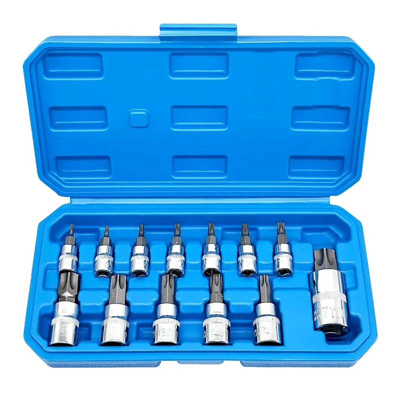 13Pcs Star Torx Bit Socket Set T8-T70 H2-H14,CRV Sockets 1/4Inch,3/8Inch & 1/2Inch Drive For Hand Use Work Easy Install
