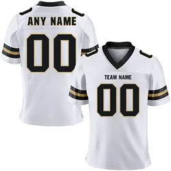 Personalized White Gold Black American Football Jersey Custom Team Name Number Breathable Uniform for Adults Kids Fans Gift