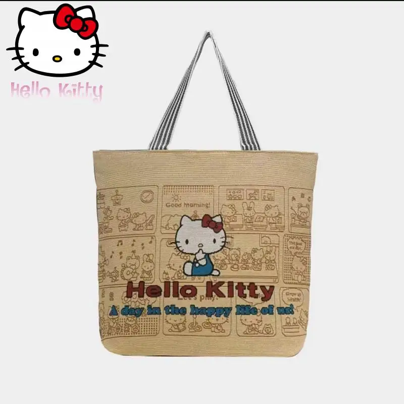 

Hello Kitty The Single Shoulder Bag Cute Cartoon Embroidery Versatile Ins Style Student Backpack Shopping Bag Thickened Canvas