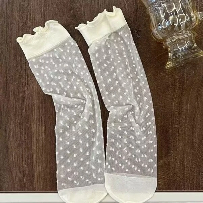 6 Pairs Summer Socks Thin Ice Silk Socks Ventilate Lace Match with Skirt Lolita Stacked Socks Korean Style Fashion White Socks