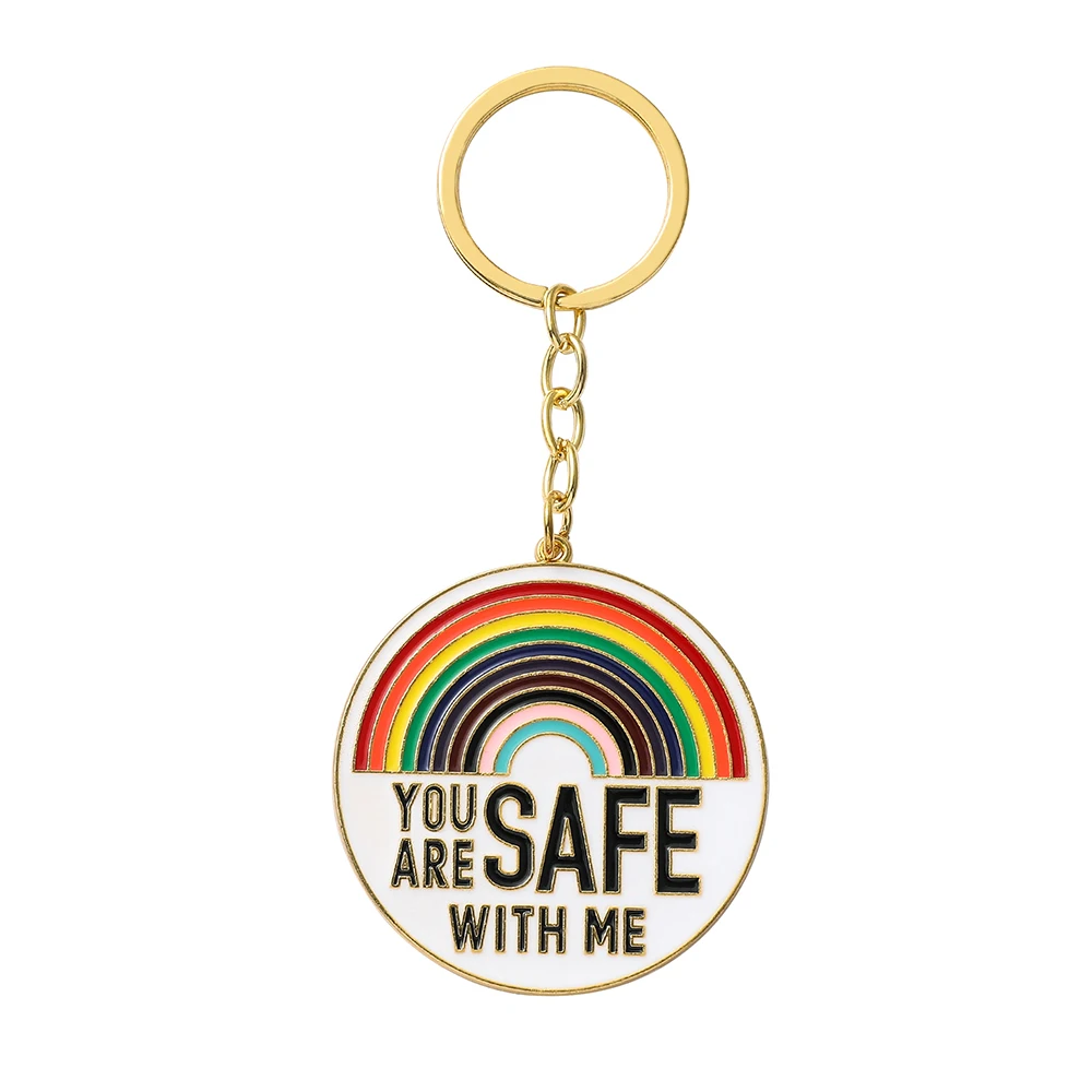 أنت آمنة معي قوس قزح العلم فخر LGBT عشاق المفاتيح لحقيبة الظهر Keyrings مجوهرات اكسسوارات هدايا