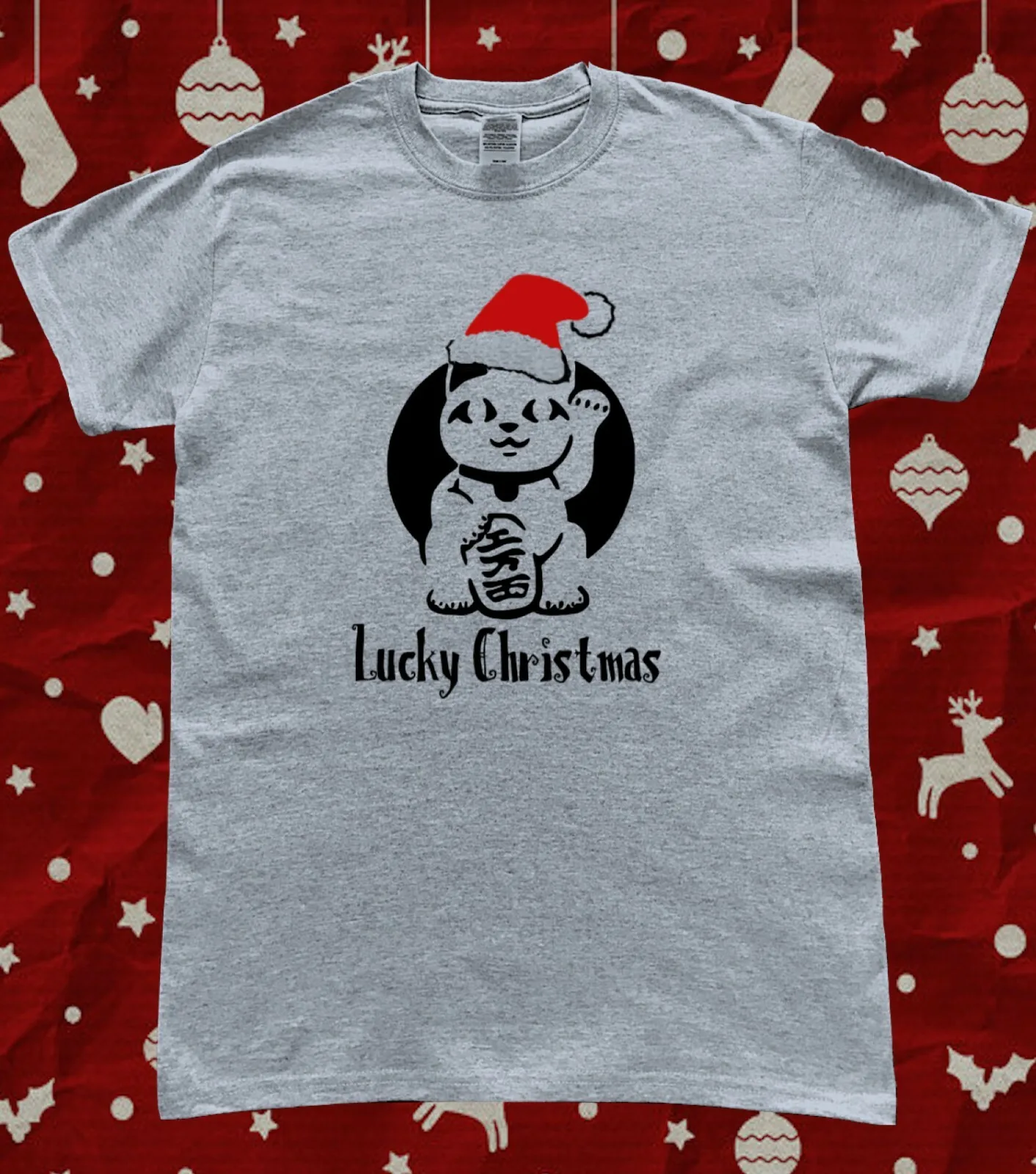 

Рождественская забавная футболка Lucky Cat Maneki Neko