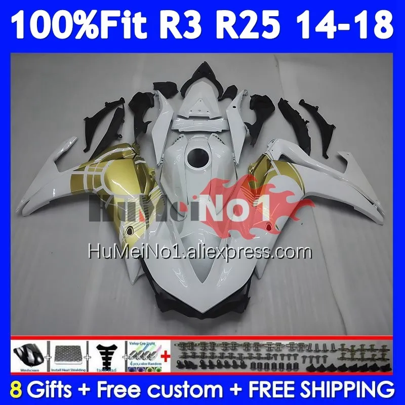 Body For YAMAHA YZF R3 R25 R 3 YZF-R3 YZFR25 373No.3 YZF-R25 White gold YZFR3 2014 2015 2016 2017 2018 14 15 16 17 18 Fairing