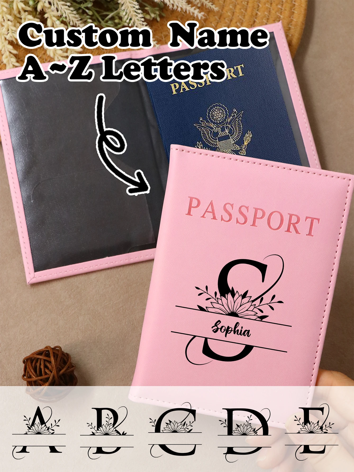 

Custom Name Passport Holder For Travel, Personalized Letter Leather Passport Holder, Customized Passport Holder For Travel Women