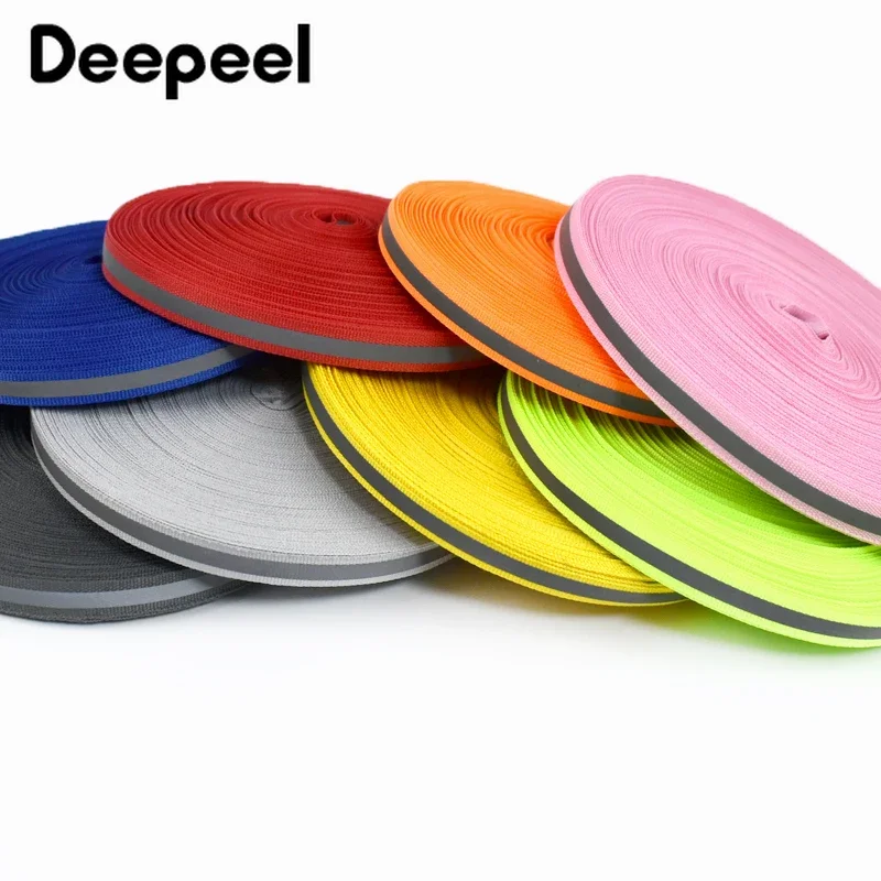 50Yards Deepeel 10mm Reflective Nylon Webbing Backpack Strap Pet Rope Garment Decorative Ribbon DIY Crafts Sewing Accessories