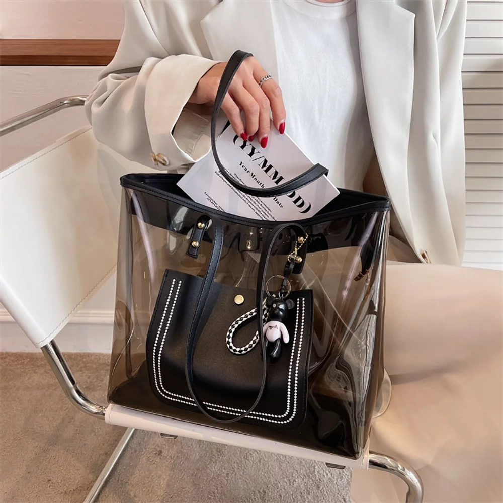 

Large Capacity Bag for Women 2026 New Fashionable Texture One Shoulder Handheld Transparent Jelly Bag for Class Commuting Tote B