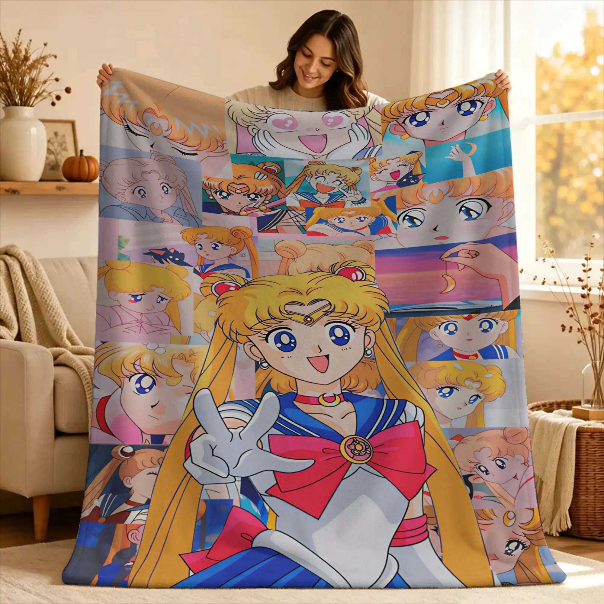 Super Warm Blanket Camping S-Sailor Moons Throw Blanket  Flannel Bedspread For Couch Bed Fluffy Sofa Bed Cover