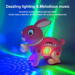 Novo desenho animado eletrônico andando coelho brinquedo música adorável luminescente com corda de tração brinquedos rastejando (cor enviada aleatoriamente) 6 principais vendas boneco que anda - №3