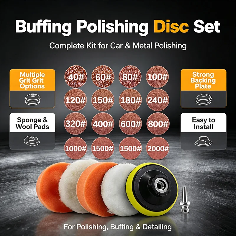 5-inch Car Detailing Sandpaper Set Polishing Sponges Wool Pads Headlight Restoration Sanding Waxing Cleaning Washing