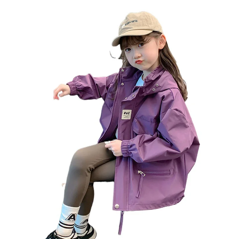 Girls Coat Overcoat Jacket Windbreak Outerwear 2024 Purple Spring Autumn Cotton Plus Size Teenagers Children\'s Clothing