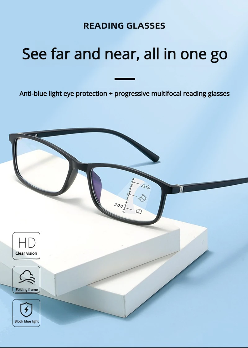 Ultraleichte, kleine Rahmen-Retro-Progressive-Multifokal-Lesebrille, blaues Licht blockiert Nah-Fernsicht-Anti-Augen-Brille – Detail 3