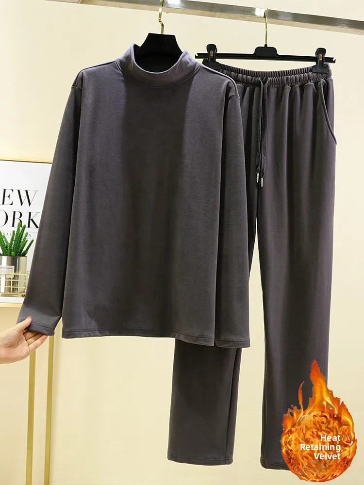 

2025 New Men's Thickened Winter Pajamas Set High Collar Home Clothes Velvet Warm Casual Sleepwear Two-Piece Long Sleeve Pants