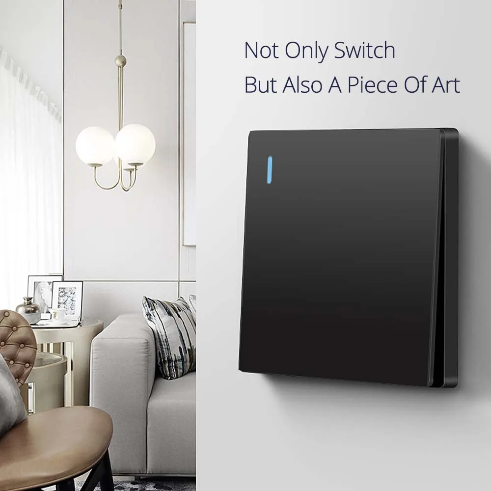 Wallpad Black Rimless Plastic Panel Large Button Switch With fluorescence EU UK Socket Type C USB Charge Port 5V 3.1A