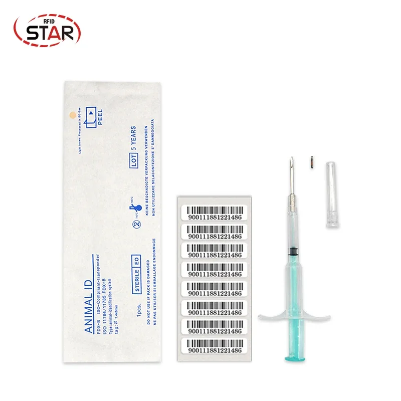 20pcs Animal Microchips 1.4*8mm/1.25x7/2x12mm ISO11784/785 FDX-B Pet Fish Cat Dog Snake Syringe Animal ID