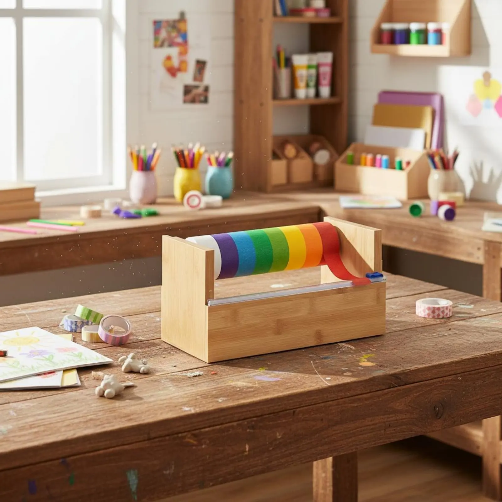 Wooden Desktop Tape Dispenser Sturdy Wooden Tape Dispenser Desk Accessory Serrated Blade Office Supply Cute Design