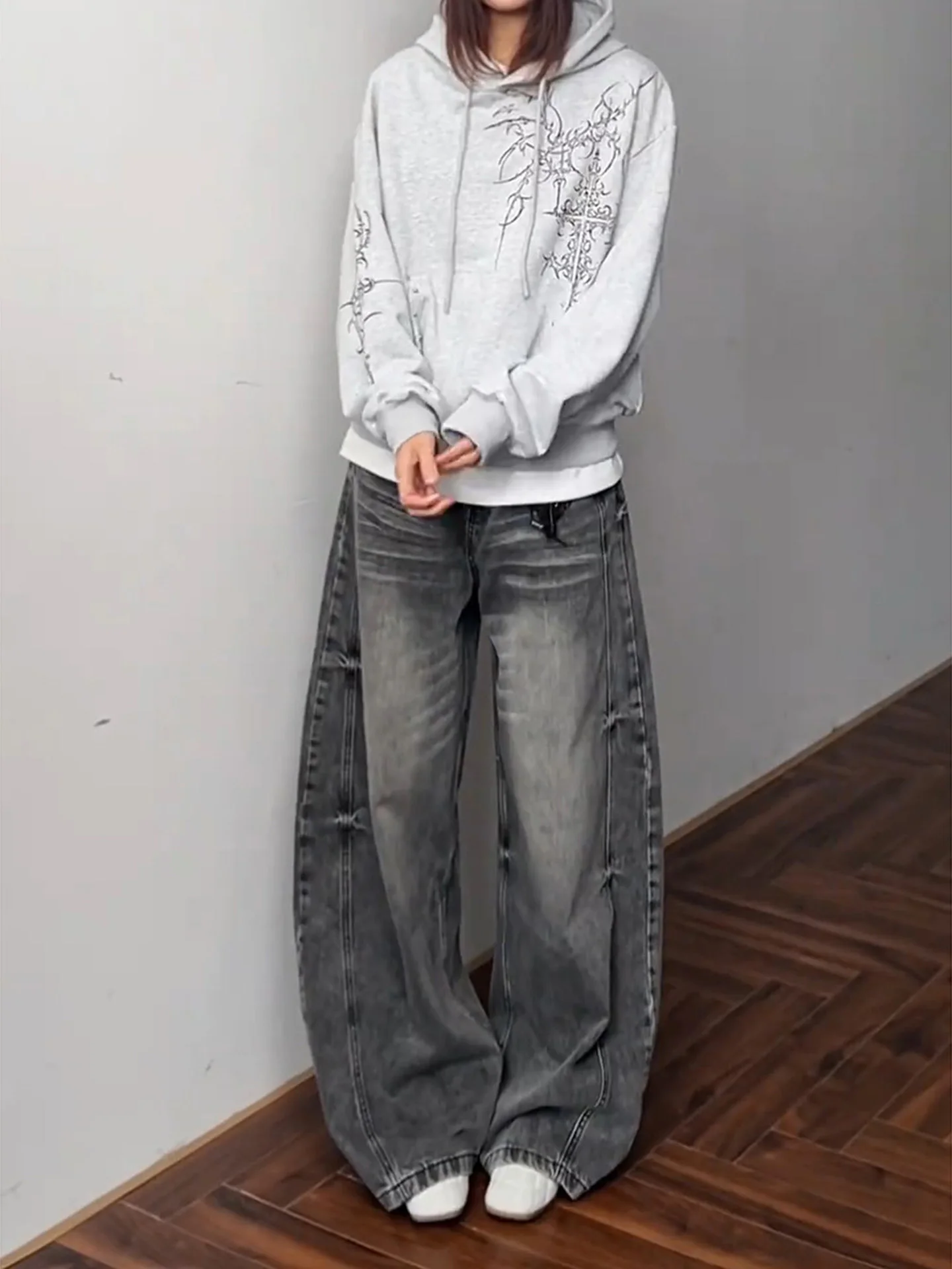 

Retro American Waed Bla Knife Straight Leg Jeans Men's Spring Autumn Loose Wide Leg Jeans Youth Casual Denim