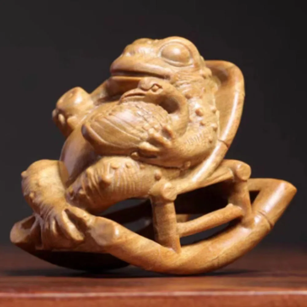 Y58 - 6.8X6X4.7 CM Frog Rest Green Sandalwood Sculpture Animal Statue Collection Office Decoration Home Décor