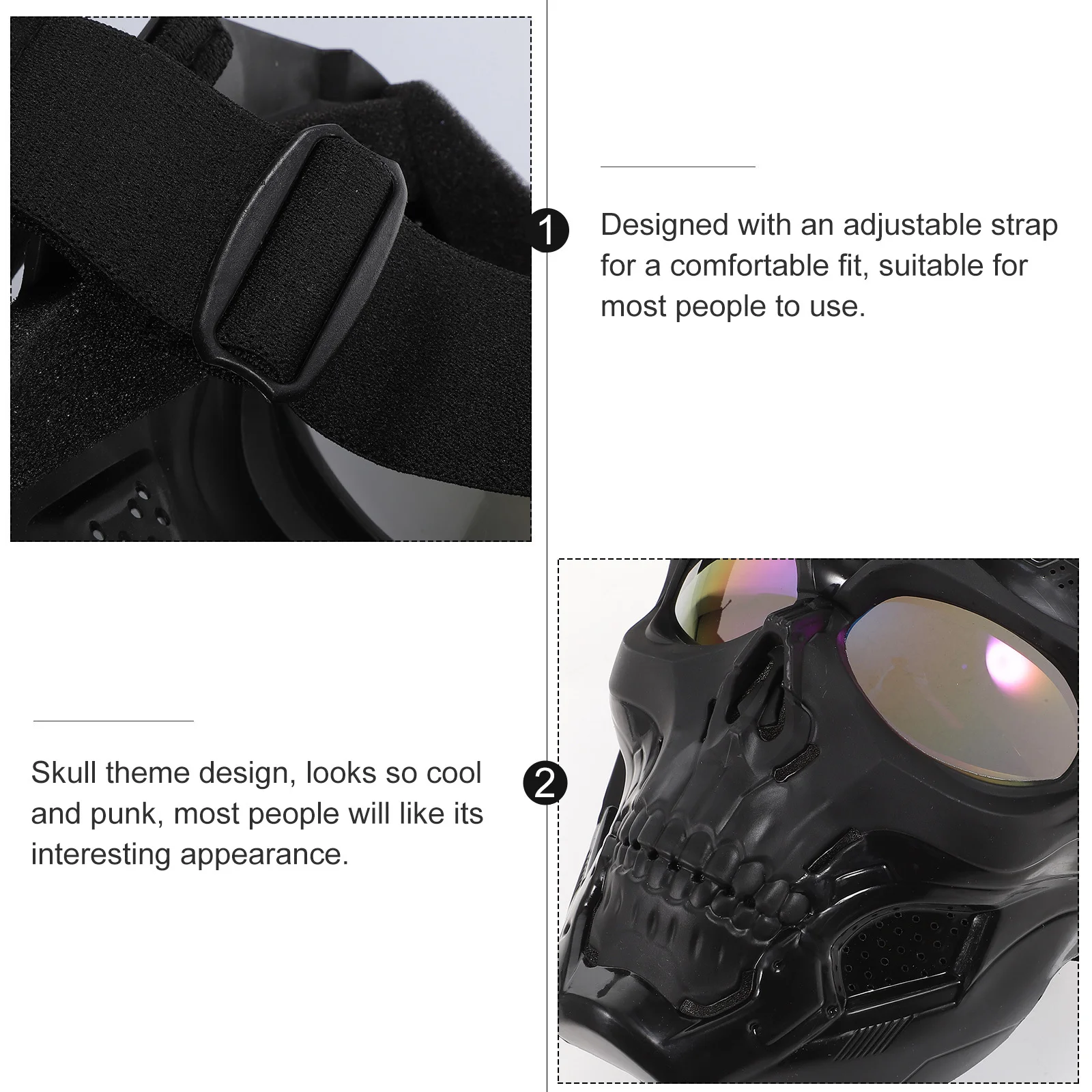 

Skull Riding Mask Goggles Motorcycle Glasses Adjustable Strap Cosplay Costume Prop Halloween Stage Performance