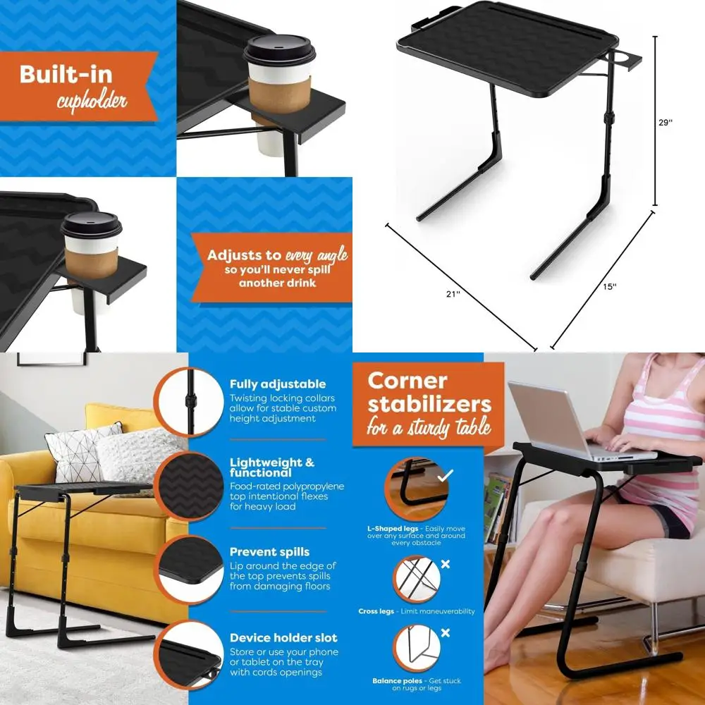 

Adjustable Portable TV Tray for Bed & Sofa, Black, Comfortable Dining Solution
