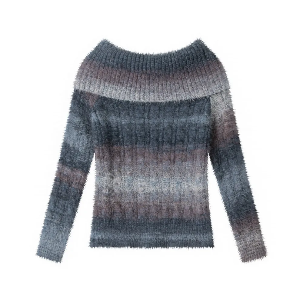 

Gradual Slath Neck Bare-shoulder Decollete Sweaters Designer Knitted Winter Clothes Sexy Pullovers Tops for Women Girls Lady