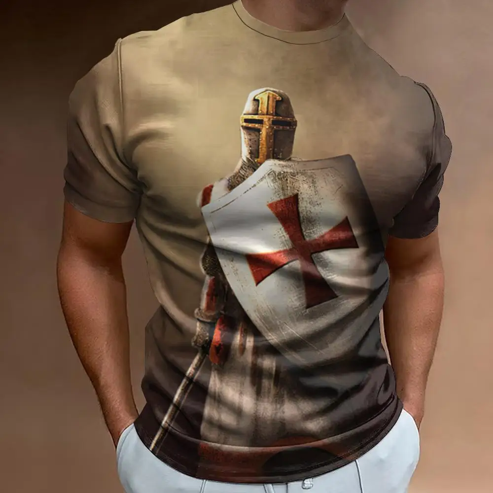 

3d Crusades Printed T-Shirt For Men Retro Men's T-Shirt Fashion Men Clothing Oversized Short Sleeved Tees Quick Dry Sports Shirt